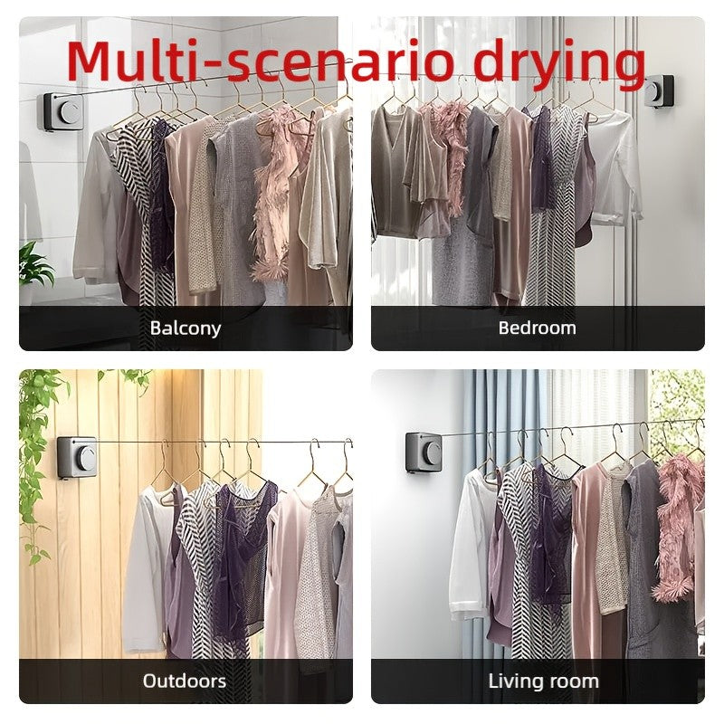Tendedero de Ropa para Interiores y Exteriores, Retráctil y con Almacenamiento O
