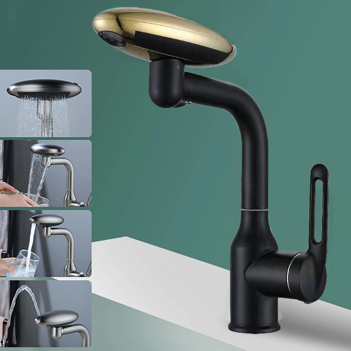 Grifo de cascada multifuncional para lavabo, 4 modos de rociador con salida de a
