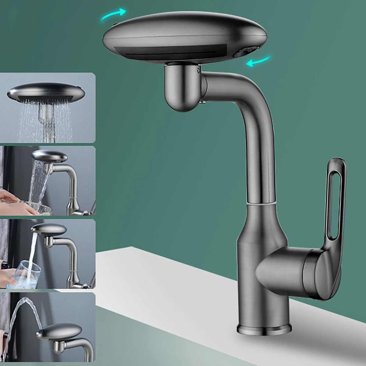 Grifo de cascada multifuncional para lavabo, 4 modos de rociador con salida de a