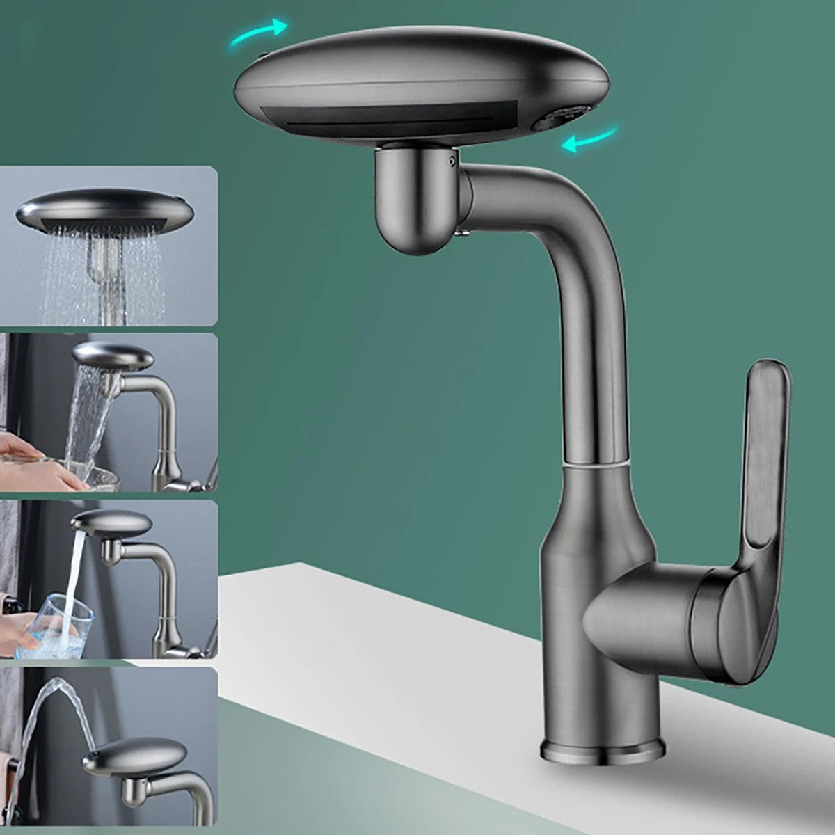 Grifo de cascada multifuncional para lavabo, 4 modos de rociador con salida de a