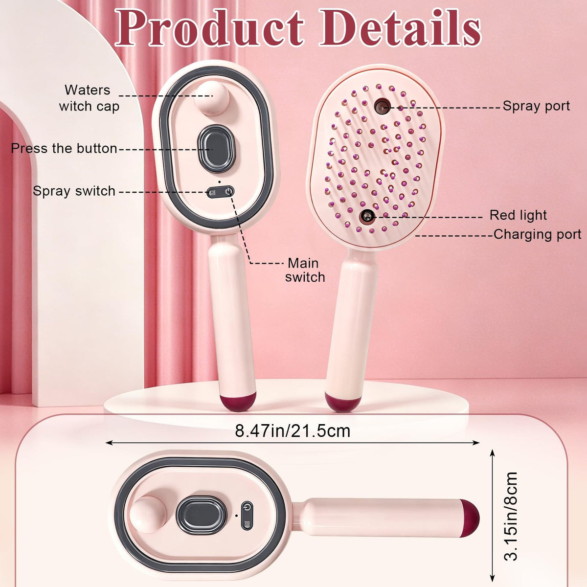 Cepillo Eléctrico Alisador de Cabello con Vapor, Masajeador con Cojín de Aire, R